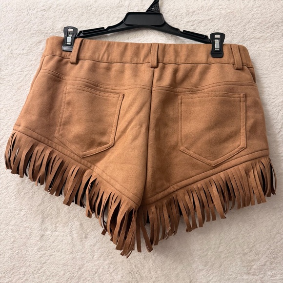 High Waist Tan Fringe Women's Shorts - Picture 3 of 8